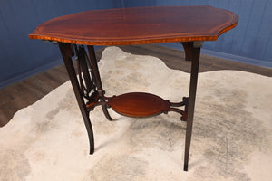 English Inlaid Mahogany Lyre Based Occasional Table c.1900