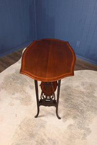 English Inlaid Mahogany Lyre Based Occasional Table c.1900