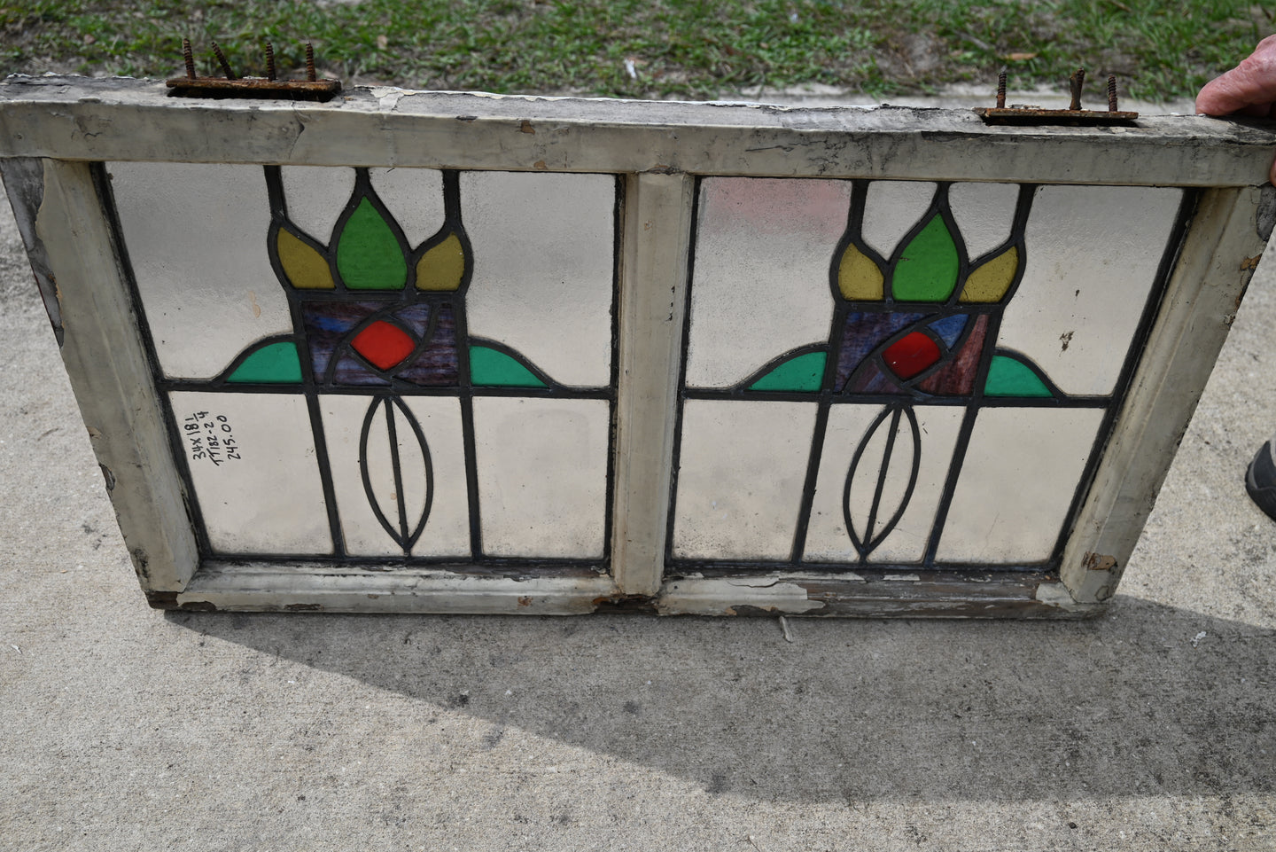 Antique English Stained Glass in Original Frame