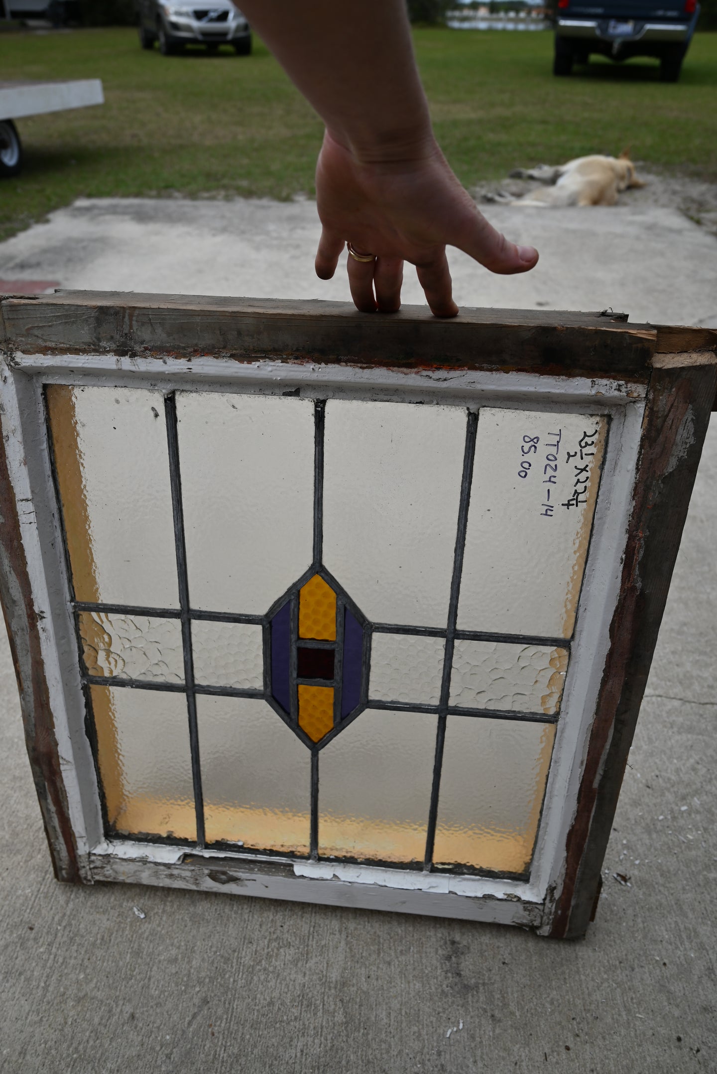 Antique English Stained Glass in Original Frame