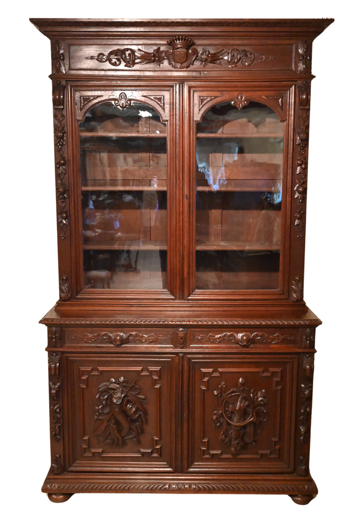 French Carved Oak Hunt Cabinet c.1870