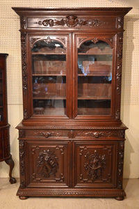 French Carved Oak Hunt Cabinet c.1870