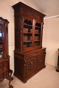 French Carved Oak Hunt Cabinet c.1870