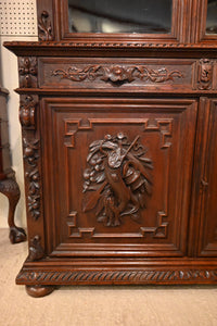 French Carved Oak Hunt Cabinet c.1870