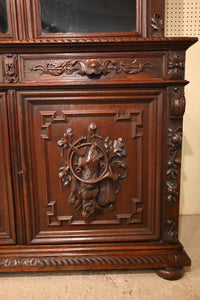 French Carved Oak Hunt Cabinet c.1870