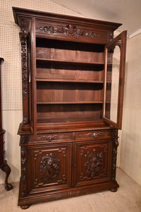 French Carved Oak Hunt Cabinet c.1870