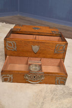 Load image into Gallery viewer, English Oak Smokers Box with dedication plaque c.1894