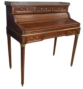 Marble Topped English Mahogany Desk with Brass Accenting c.1910