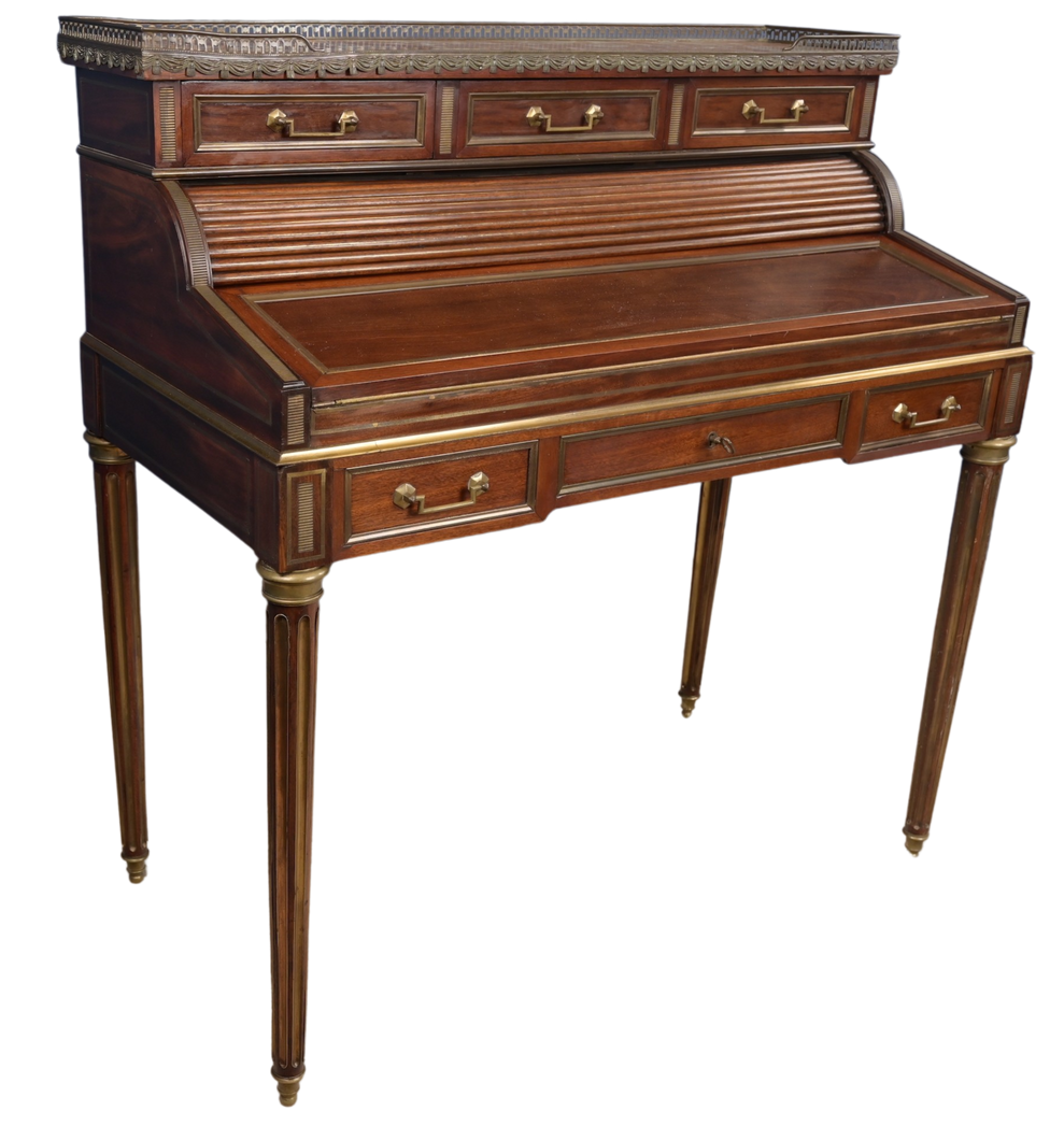 Marble Topped English Mahogany Desk with Brass Accenting c.1910