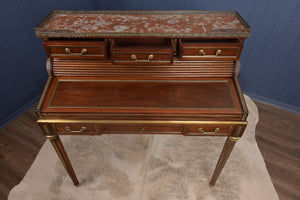 Marble Topped English Mahogany Desk with Brass Accenting c.1910