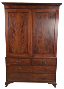 English Mahogany Inlaid Linen Press c.1900