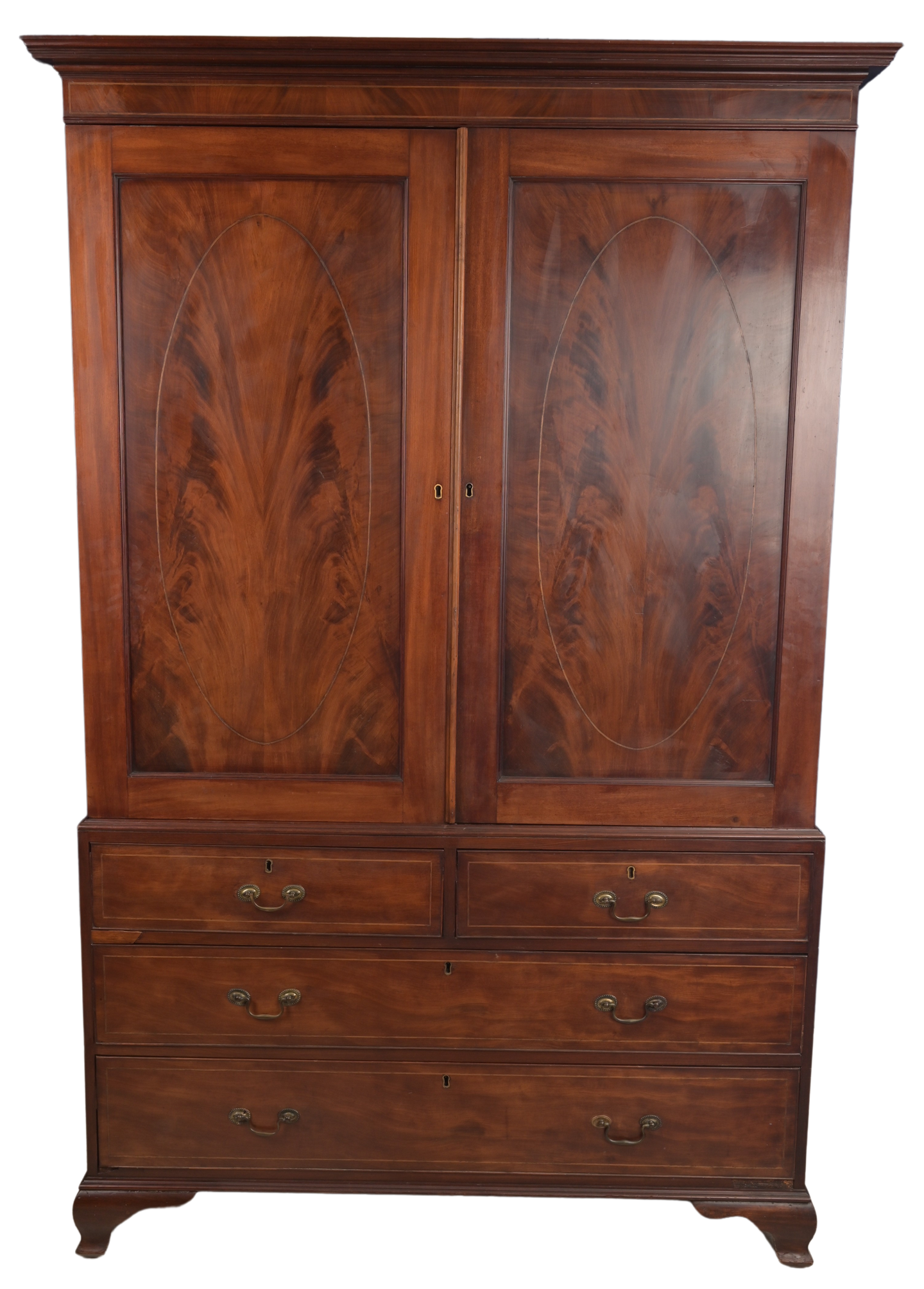 English Mahogany Inlaid Linen Press c.1900