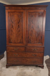 English Mahogany Inlaid Linen Press c.1900