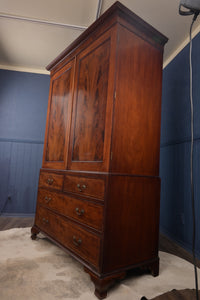 English Mahogany Inlaid Linen Press c.1900