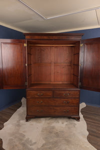 English Mahogany Inlaid Linen Press c.1900