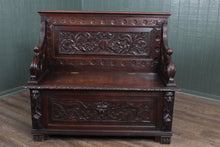 Load image into Gallery viewer, English Carved Oak Bench c.1850