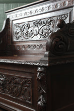 Load image into Gallery viewer, English Carved Oak Bench c.1850