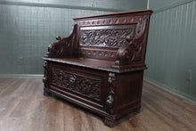 Load image into Gallery viewer, English Carved Oak Bench c.1850