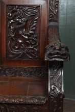 Load image into Gallery viewer, English Carved Oak Bench dated 1902