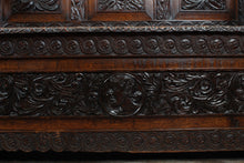 Load image into Gallery viewer, English Carved Oak Bench dated 1902