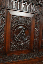 Load image into Gallery viewer, English Carved Oak Bench dated 1902