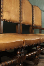 Load image into Gallery viewer, English Leather and Oak Highback Chairs set of 6