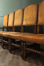 Load image into Gallery viewer, English Leather and Oak Highback Chairs set of 6