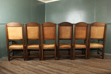 Load image into Gallery viewer, English Leather and Oak Highback Chairs set of 6