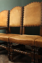 Load image into Gallery viewer, English Leather and Oak Highback Chairs set of 6