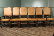 Load image into Gallery viewer, English Leather and Oak Highback Chairs set of 6