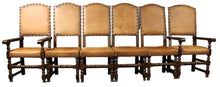 Load image into Gallery viewer, English Leather and Oak Highback Chairs set of 6