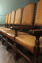 Load image into Gallery viewer, English Leather and Oak Highback Chairs set of 6