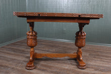Load image into Gallery viewer, English Oak Drawleaf Trestle Table c.1900