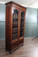 Load image into Gallery viewer, English Oak Leaded Glass Bookcase c.1900