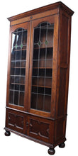 Load image into Gallery viewer, English Oak Leaded Glass Bookcase c.1900