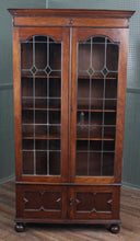 Load image into Gallery viewer, English Oak Leaded Glass Bookcase c.1900