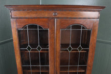 Load image into Gallery viewer, English Oak Leaded Glass Bookcase c.1900