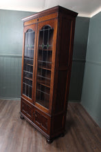 Load image into Gallery viewer, English Oak Leaded Glass Bookcase c.1900