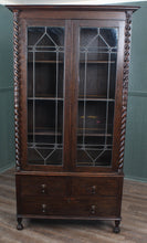 Load image into Gallery viewer, English Oak Leaded Glass Bookcase c.1910