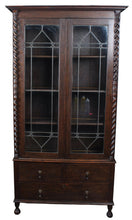Load image into Gallery viewer, English Oak Leaded Glass Bookcase c.1910