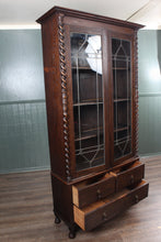 Load image into Gallery viewer, English Oak Leaded Glass Bookcase c.1910