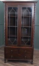 Load image into Gallery viewer, English Oak Leaded Glass Bookcase c.1910