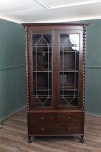 Load image into Gallery viewer, English Oak Leaded Glass Bookcase c.1910
