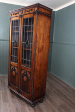 Load image into Gallery viewer, English Oak Stained Glass Bookcase c.1900