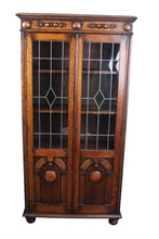 Load image into Gallery viewer, English Oak Stained Glass Bookcase c.1900