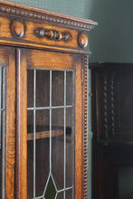 Load image into Gallery viewer, English Oak Stained Glass Bookcase c.1900