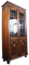 Load image into Gallery viewer, English Oak Stained Glass Bookcase c.1900