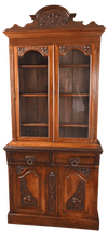 Load image into Gallery viewer, English Walnut Bookcase over Cupboard c.1900