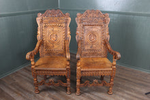 Load image into Gallery viewer, Fantastic English Oak Wainscot Chairs Pair c.1810