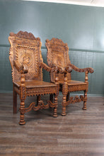 Load image into Gallery viewer, Fantastic English Oak Wainscot Chairs Pair c.1810
